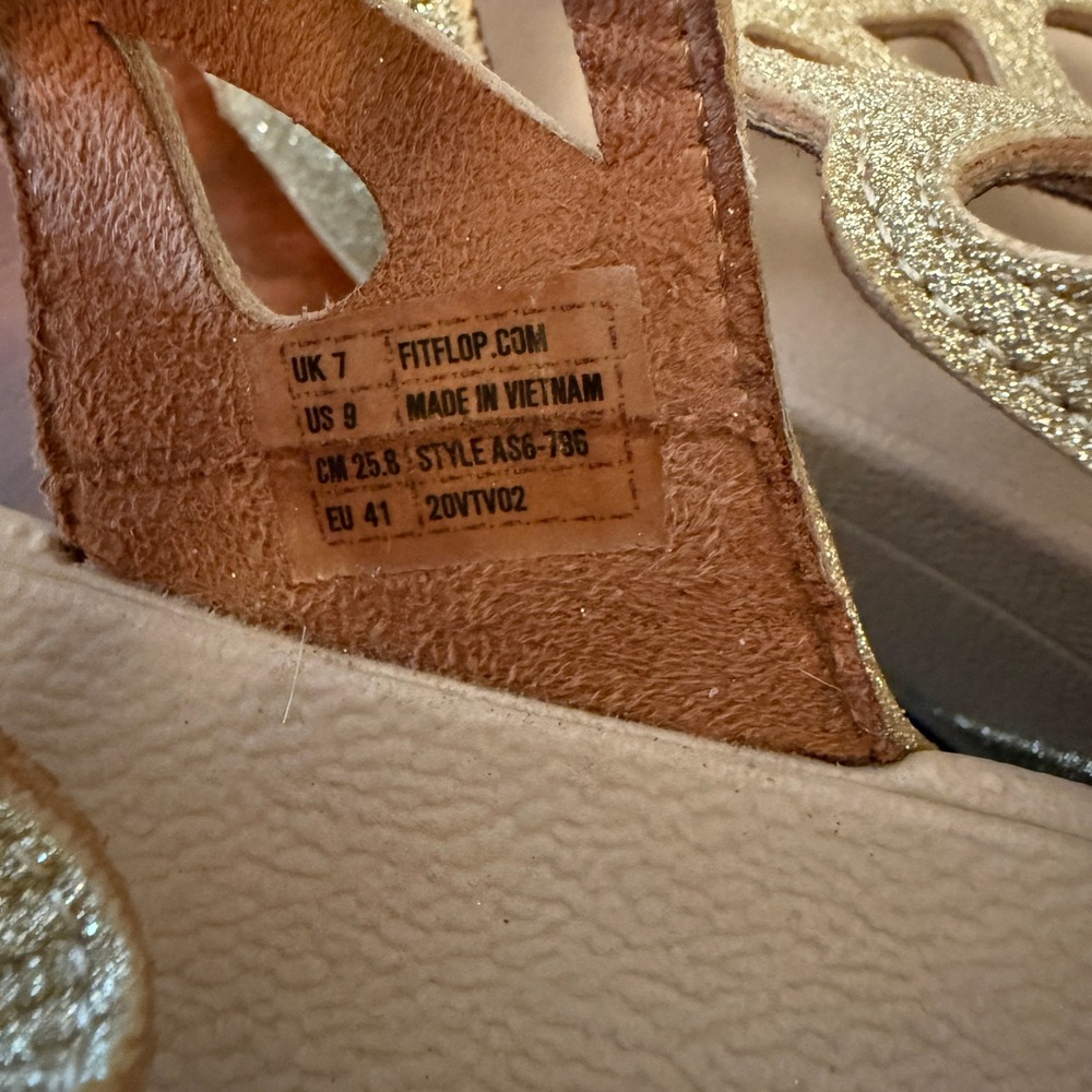 FitFlop Bumble Glitter Slide Sandals Gold Women's Size 9 Comfort Platform - Picture 5 of 6